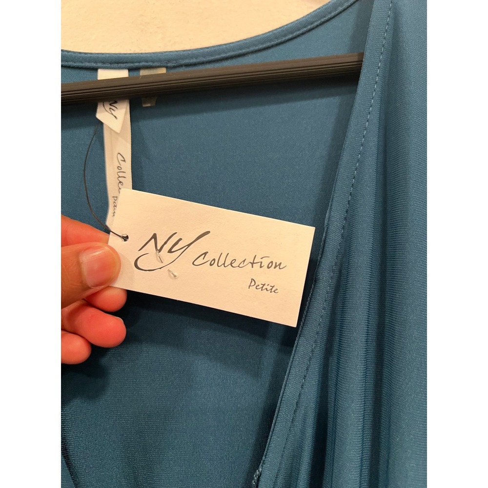 NY Collection Petite Jumpsuit Womens PL Teal Blue Wrap V-Neck Casual Elegant NWT - Picture 14 of 16